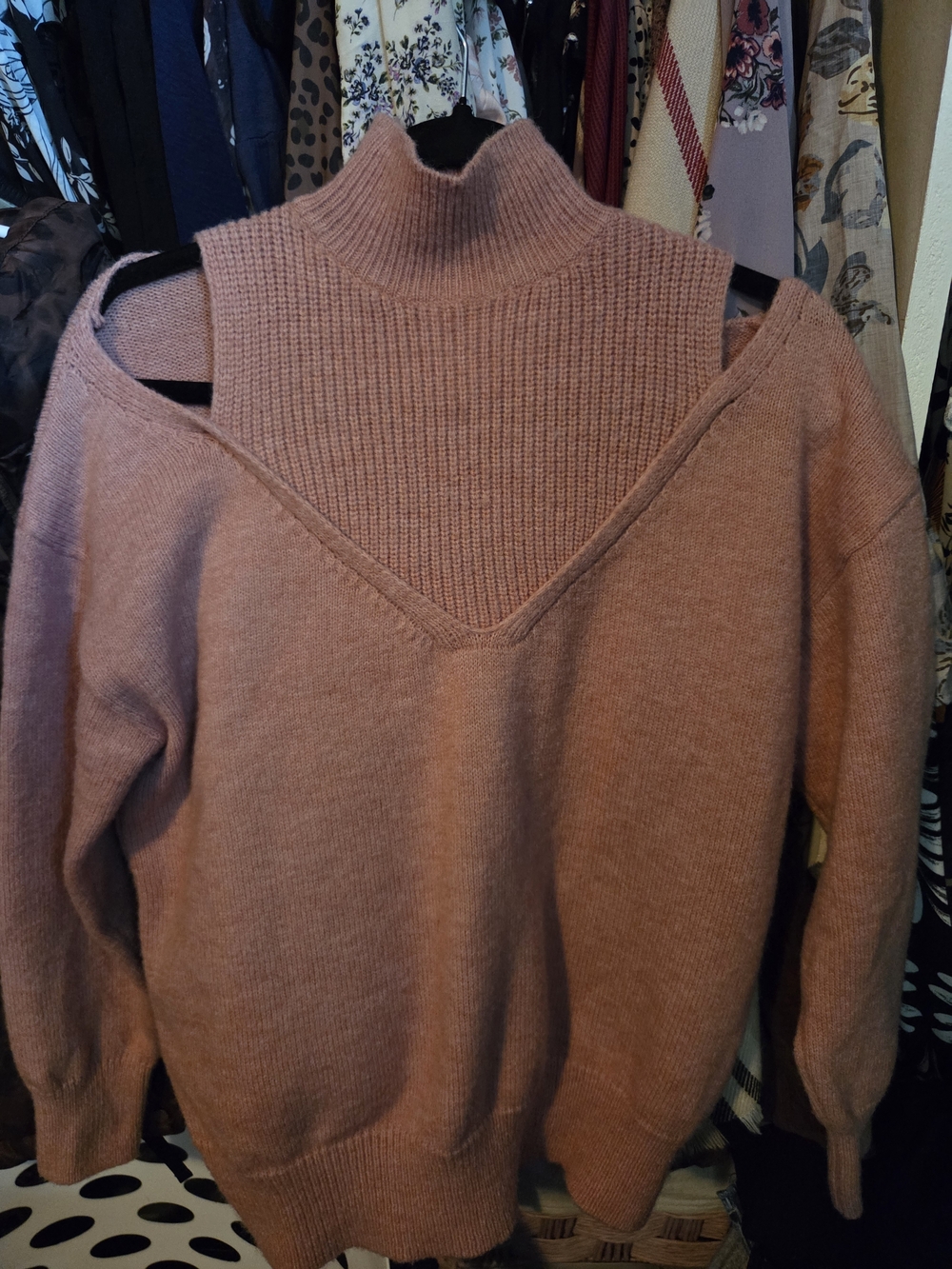 SHEIN Dusty Rose Cold-Shoulder Turtleneck Sweater